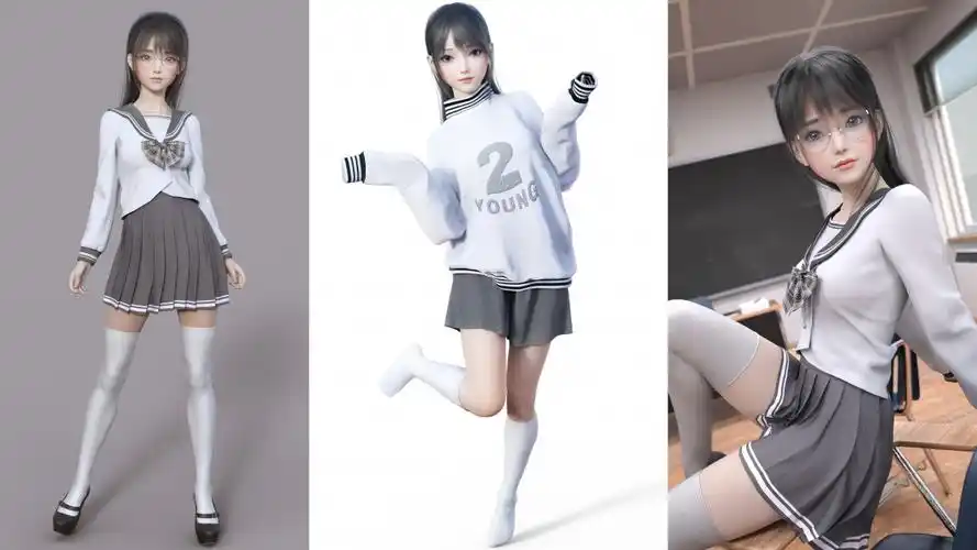 jk制服可爱3d美少女拼图4k壁纸