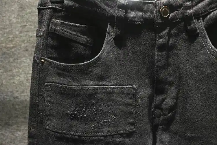 男补丁修身款韩版百搭斜纹弹性小脚男裤子欧美原创定制大牌男装 黑色