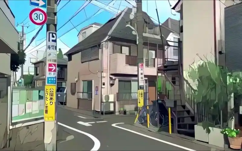 动漫风格 日本东京的社区街道