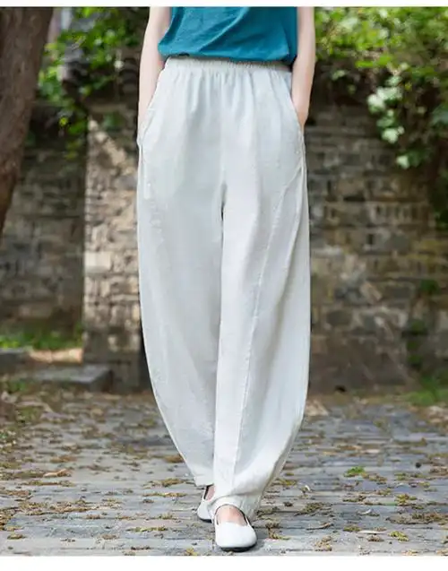 苎麻老爹灯笼裤高腰女裤秋冬宽松休闲裤高端复古棉麻裤垂感萝卜裤