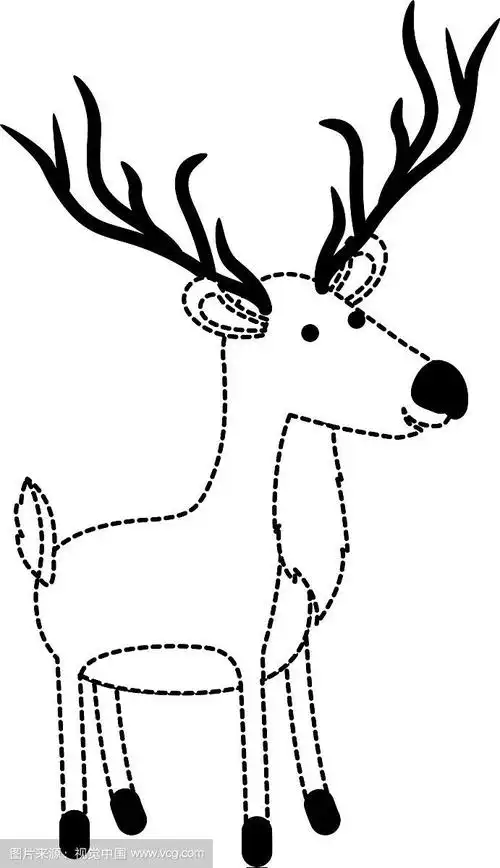 鹿卡通在黑色虚线轮廓