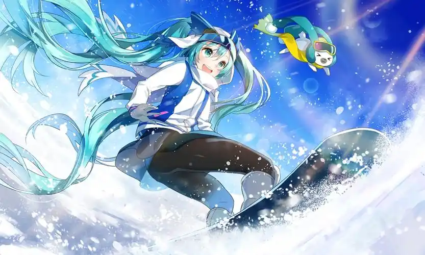 openmouthanimegirlssnowboardingturquisehairsportanime壁纸图片