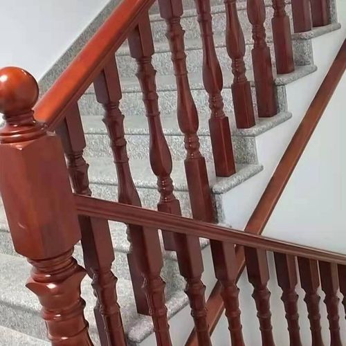 苏州常熟自建房太仓农村家用实木楼梯扶手木头栏杆红木色楼梯护栏