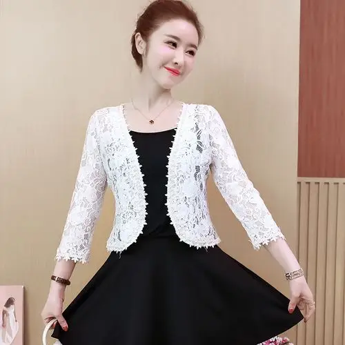 夏季蕾丝小披肩短外套百搭镂空小坎肩薄款防晒衣开衫外搭女空调衫