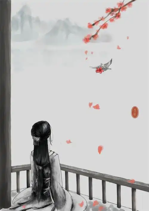 唯美的手绘插画古风背影大图