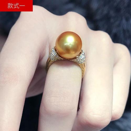 925银金珠海水珍珠戒指单颗正圆强光指环送女友送闺蜜的礼物 简约