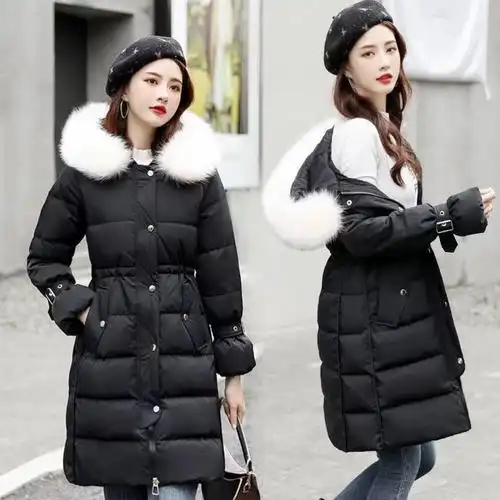 羽绒服女2021新款修身收腰白鸭绒大毛领保暖外套潮中长款时尚冬装