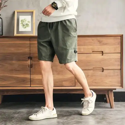 奕飏卡其色工装短裤男潮牌 日系港风五分裤男宽松 夏季休闲短裤男