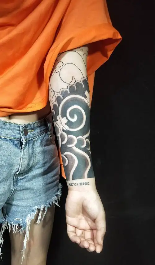 樱花臂上色纹身图片手臂老传统樱花日式浪花纹身图案