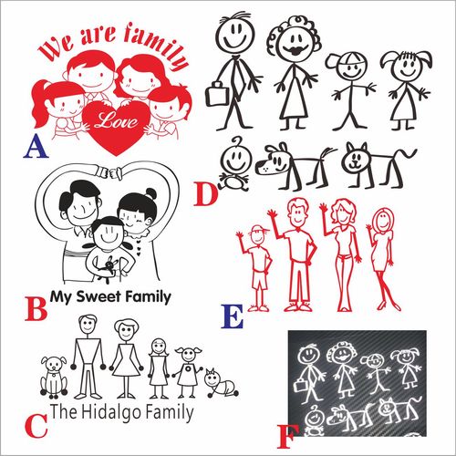 幸福一家三口卡通人物男孩女孩宠物简笔画定制个性油箱反光车贴