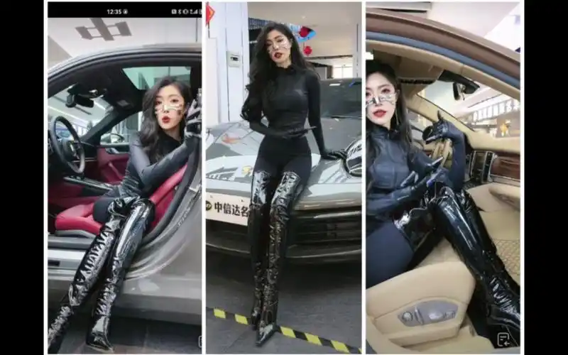 漆皮过膝长靴,车模美女!