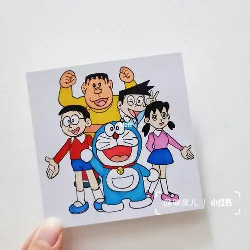 哆啦a梦简笔画全家福彩色