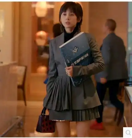 欢乐颂2王子文曲筱绡同款灰色小西装女外套显瘦裙摆西服套装