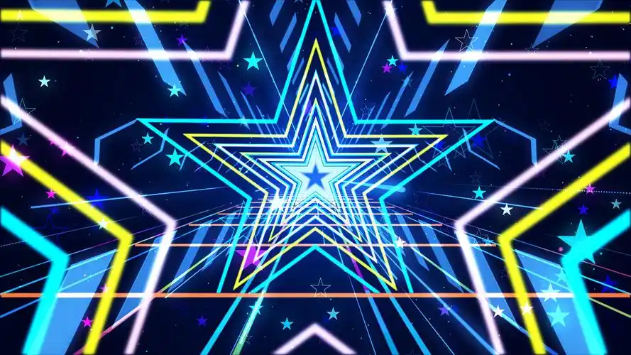 4k动感时尚五角星舞台跳舞年会包装背景动感五角星光效背景
