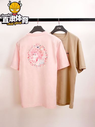 李宁短袖t恤女士樱花系列圆领休闲流行时尚文化衫ahss912