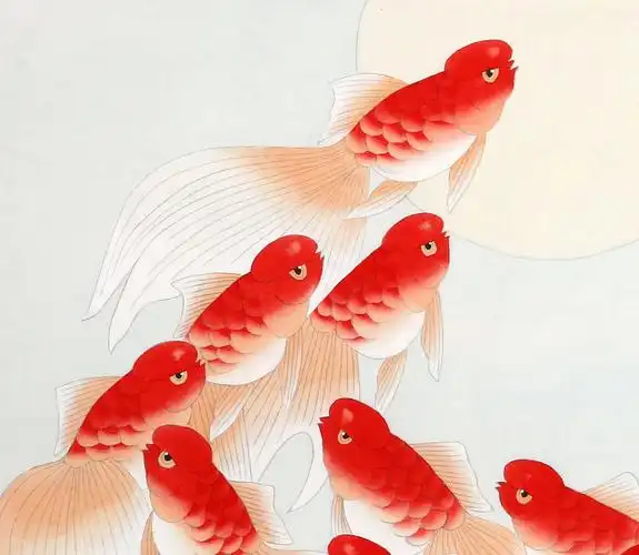 北京美协凌雪四尺斗方风水鱼《鸿运当头》 - 九鱼图 - 99字画网