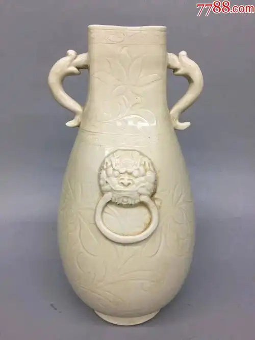 定窑白瓷划花虎首龙耳方瓶_单色白瓷_收藏价格_鉴定交易_7788瓷器网