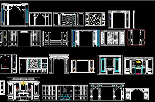 16-电视背景墙cad图设计稿电视墙立面cad图纸(65款)墙板立面cad