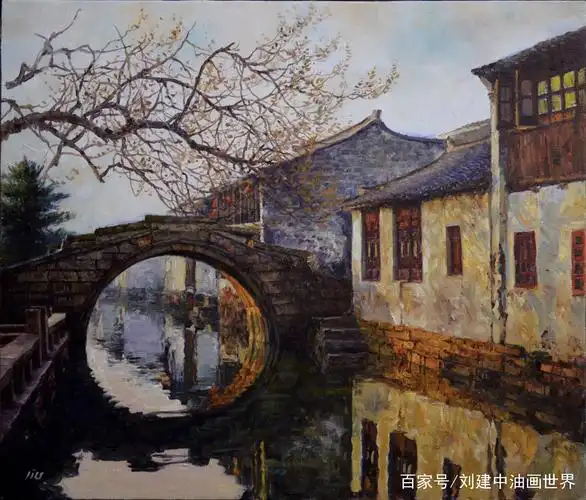 《忆江南》布面油画 60x70cm 2017年  草色烟光残照里,无言谁会凭栏意