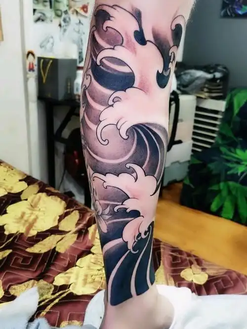 小腿浪花_纹身图案手稿图片_金茉的纹身作品集