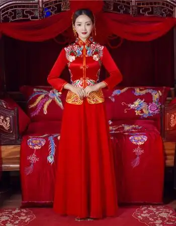 中国传统新娘结婚礼服秀和服复古红色敬酒大红色秀禾服 红色 m