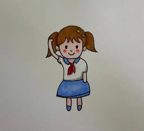 马克笔|敬礼小女孩简笔画