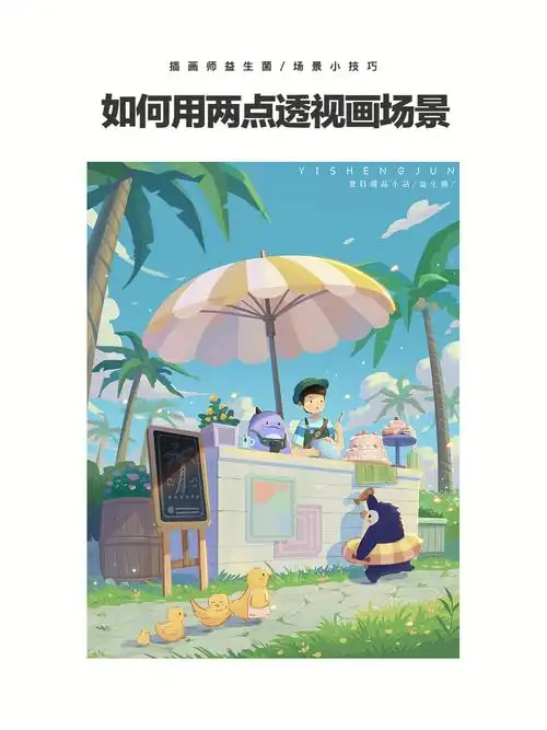 如何利用两点透视画场景