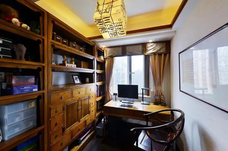 新中式装修书房布置图_齐家网装修效果图