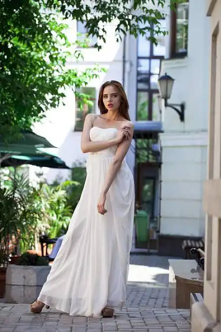 全身像,美女,模特,女人,白色长裙