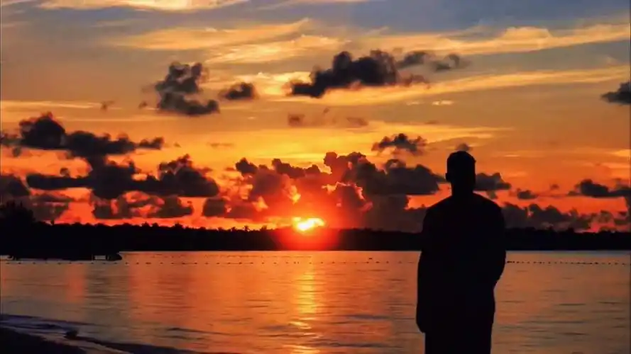 夕阳大海男生背影#素材 #精彩片段 #海边日落晚霞 #治愈系风景 #夕阳