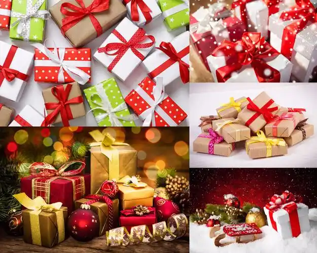 一堆节日礼物摄影高清图片