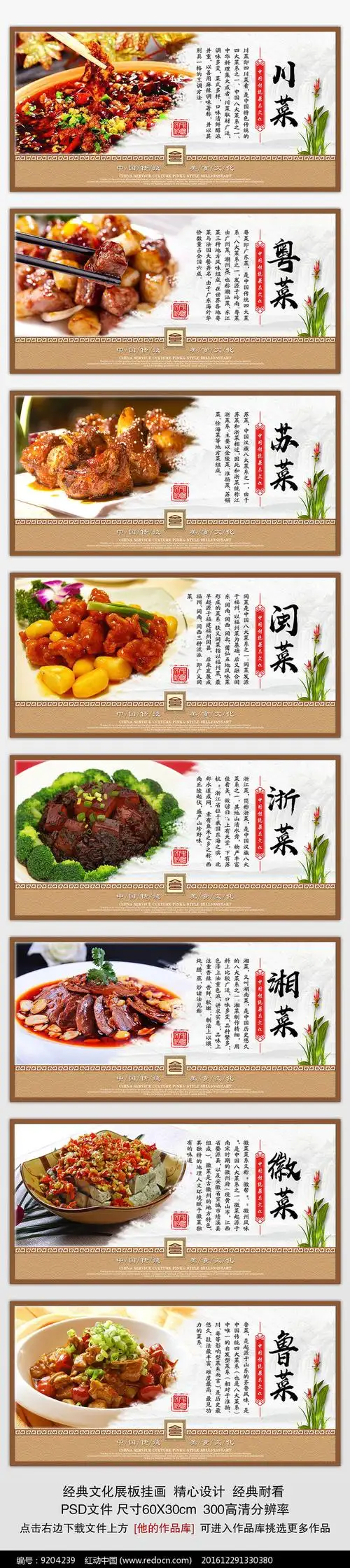 整套中华八大菜系宣传展板挂画