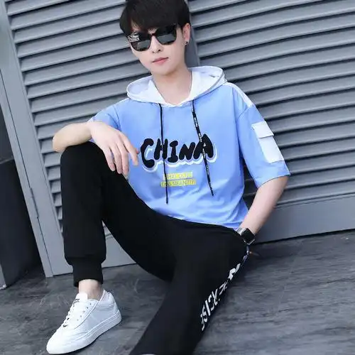 夏季短袖套装男孩帅气中袖1516岁初中中学生透气t恤