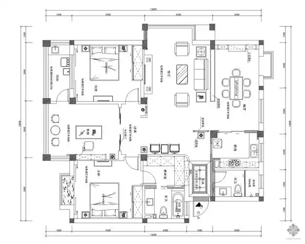 现代三居装修施工图