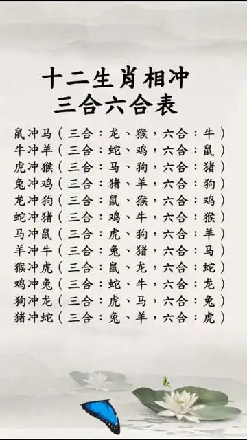 十二生肖相冲,三合六合表