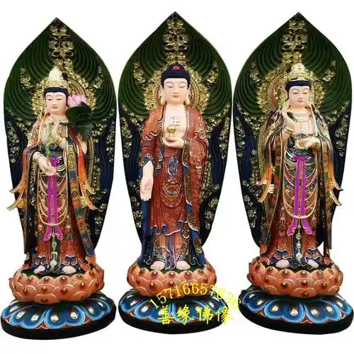 东方三圣摆件日月菩萨塑像树脂玻璃钢河南佛像厂