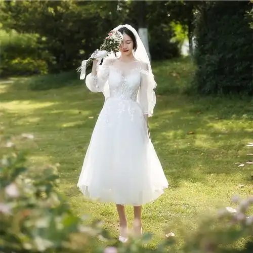 超仙礼服纱小出门结婚新娘小个子吊带森系白小仙婚纱