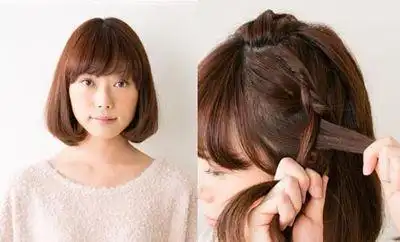 短发两侧麻花辫 女生短发两边编麻花辫发型图解