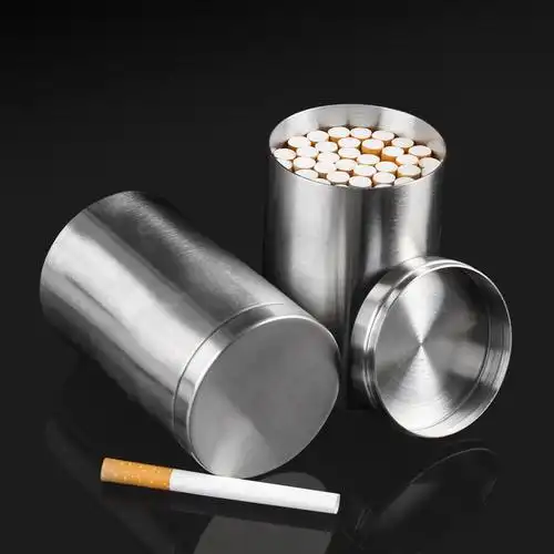 304不锈钢烟盒50支装储烟罐便携车载烟灰缸防潮大容量男士卷烟盒