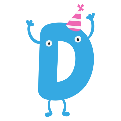 卡通蓝色可爱拟人戴帽子英文字母d
