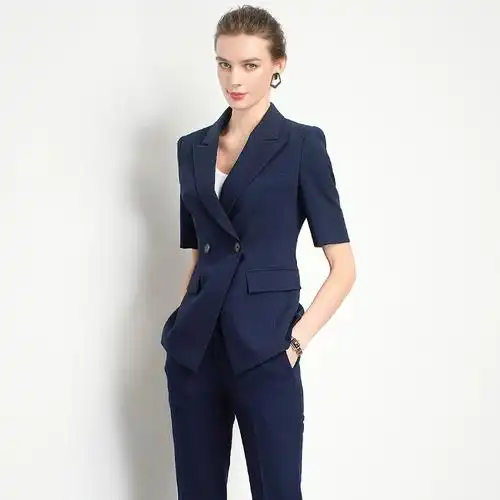藏青色轻熟气质名媛淑女职业商务通勤正装 女 夏季 西装 套装 新款 套