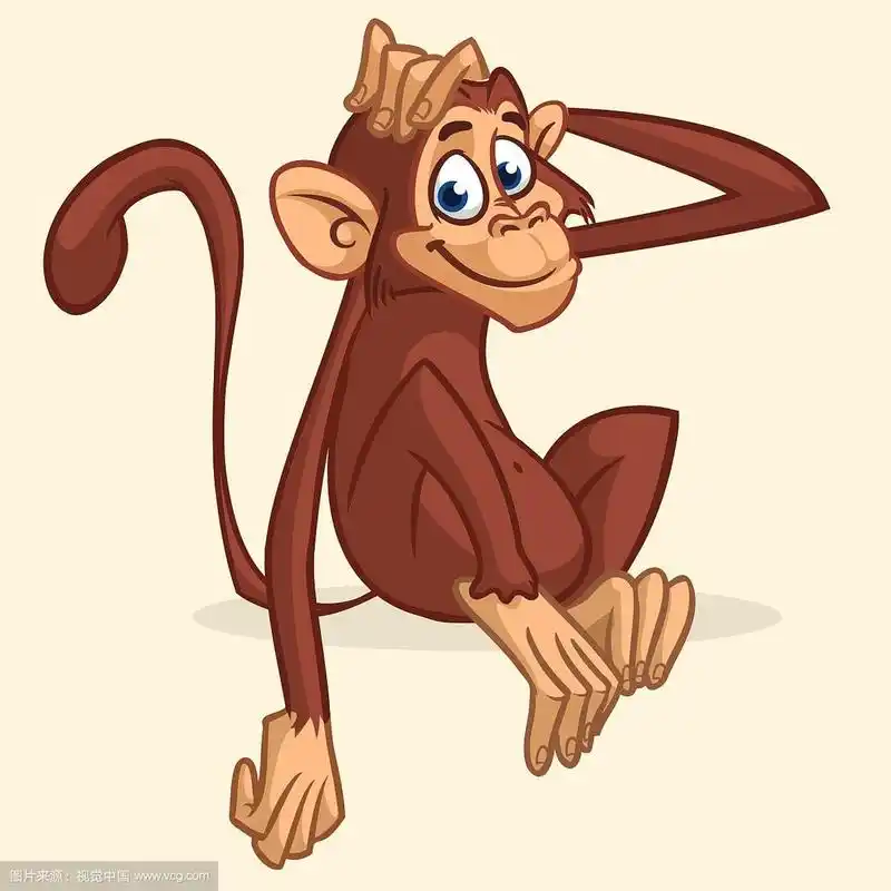 可爱的卡通画的猴子坐着