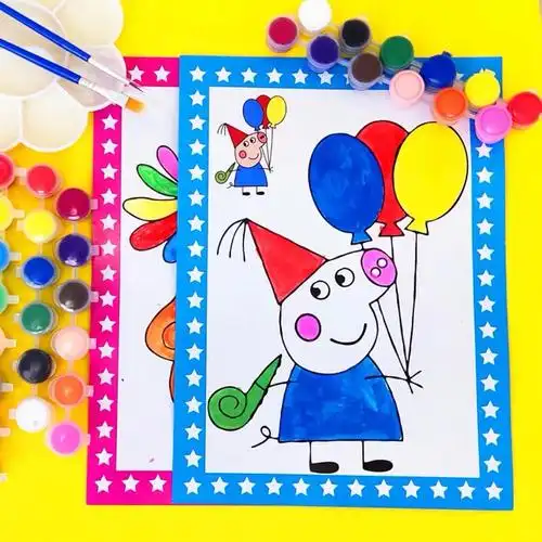 儿童涂色diy颜料水彩画水粉画涂鸦填色画画手工沙画