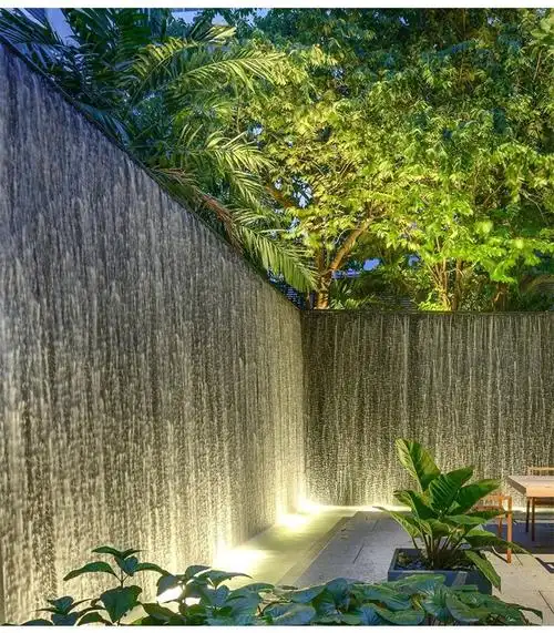 水幕屏风隔断 水幕墙不锈钢瀑布出水口景墙水幕水景墙流水槽水景观