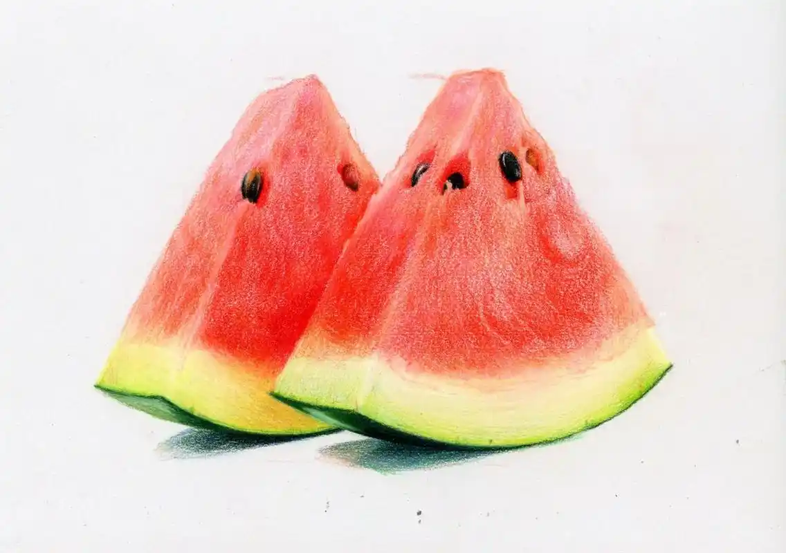 彩铅画夏日西瓜91(附图片步骤)-202140号 今晚在直播画完的 有缘一