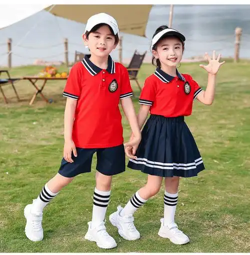 汉虞葵夏装小学生一年级校服短袖套装运动风红色夏季儿童班服幼儿园园