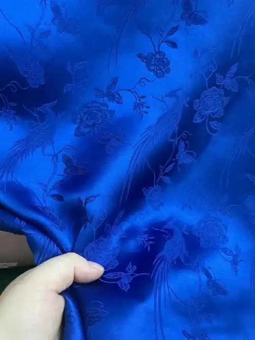 135cm宝蓝色真丝提花面料凤凰于飞26姆米