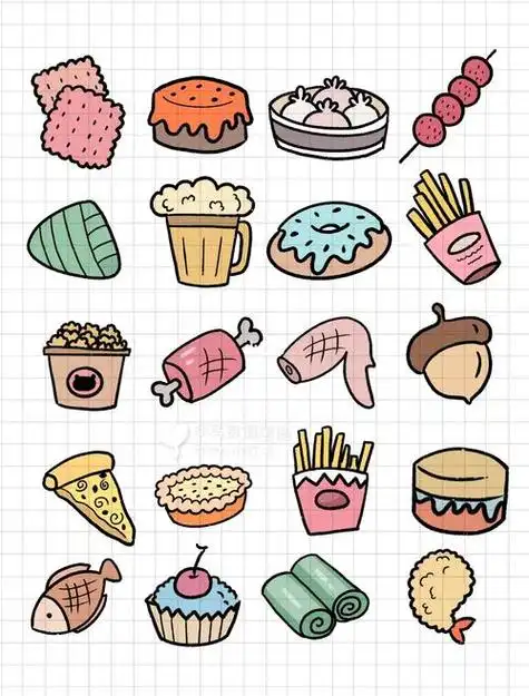 简笔画|手绘食物 美食手账素材儿童插画可爱简笔画美食手帐插画