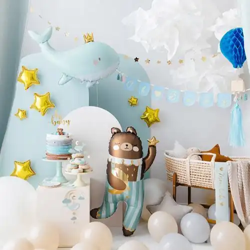 韩风生日派对装饰小熊皇冠海豚气球宝宝周岁背景墙布置摆件小道具
