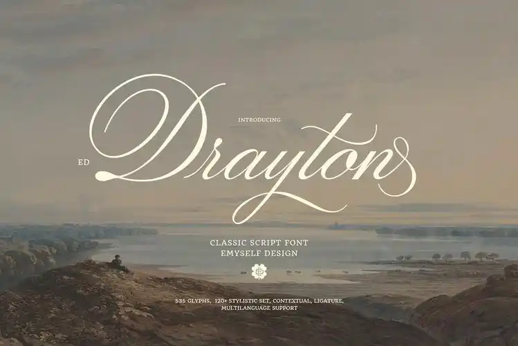 英文字体:优雅复古经典海报画册logo标题花体手写英文排版字体 设计